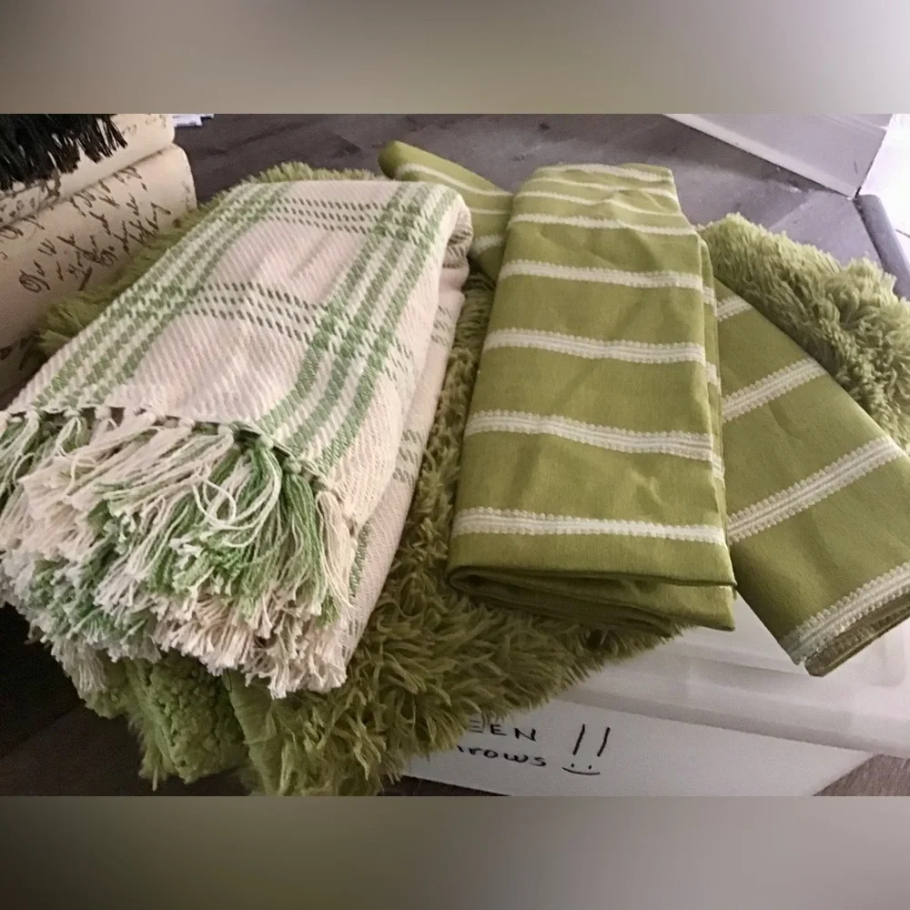 Green and Cream Throws and Pillow Covers